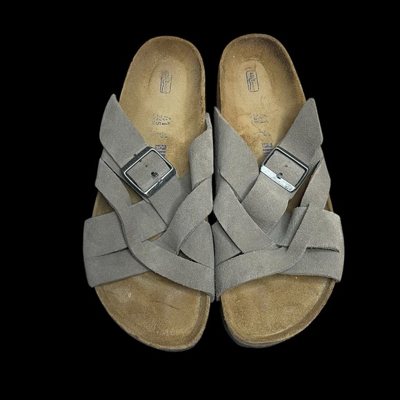 Birkenstock Shoes - Birkenstock Lugano Suede Strappy Taupe Sandals  Womens 10 (41) Soft Footbed